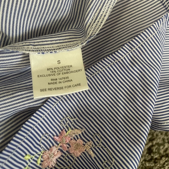 Woman's Blue striped Embroidered Floral Dress - Picture 6 of 8